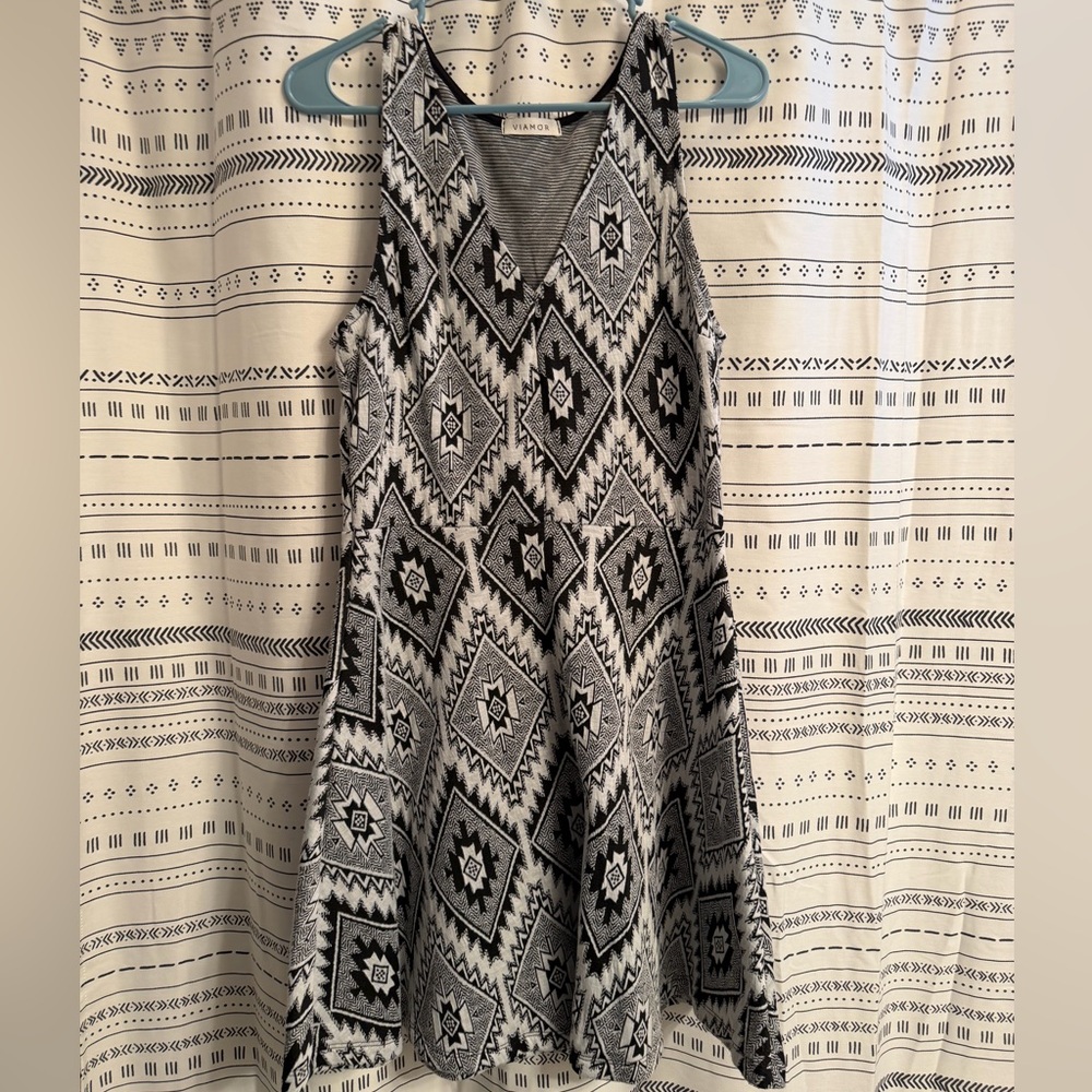 Aztec Patterned Black and White Dress